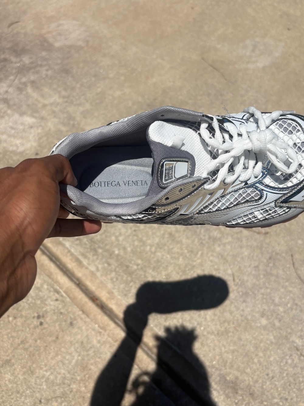 Bottega Veneta White & Silver Mesh Chrome-Trim Sneakers - Picture 3 of 3